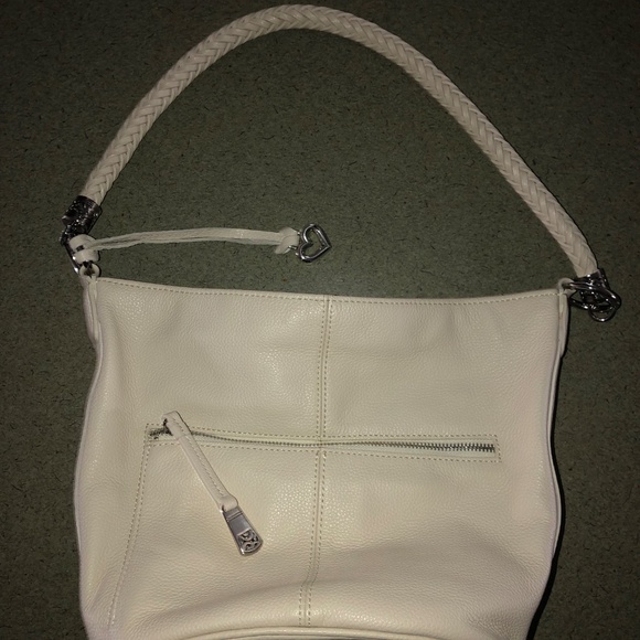 Vintage Brighton Barbados Classic Cream Leather Handbag Purse with Braided Strap - Picture 6 of 11